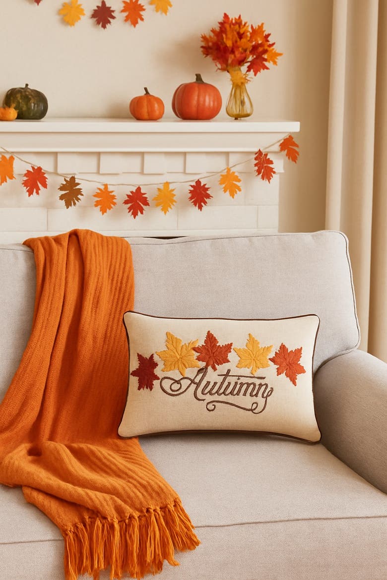 Autumn Leaves Pillow, Alternate, color, Beige