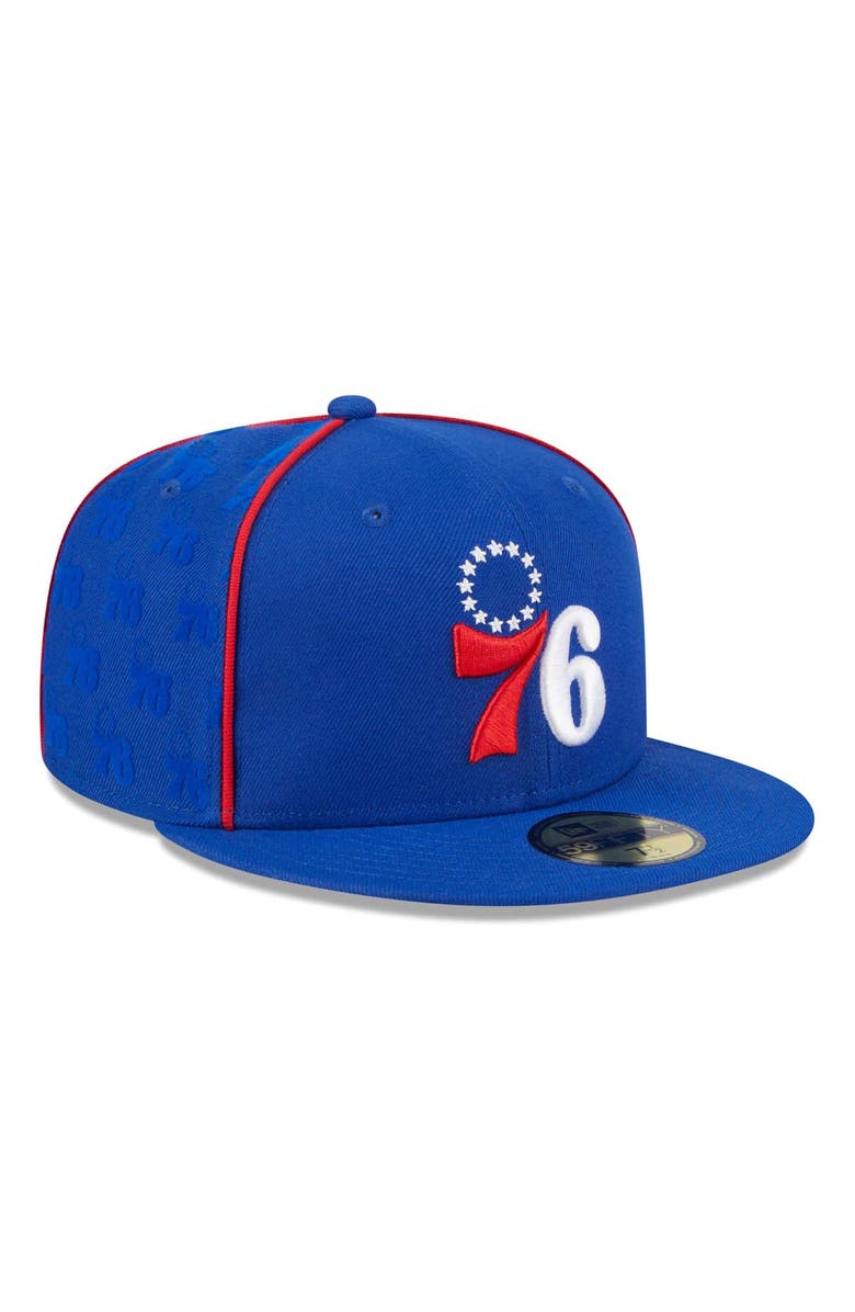New Era Men's New Era Royal Philadelphia 76ers Piped & Flocked 59Fifty Fitted Hat, Alternate, color, Royal