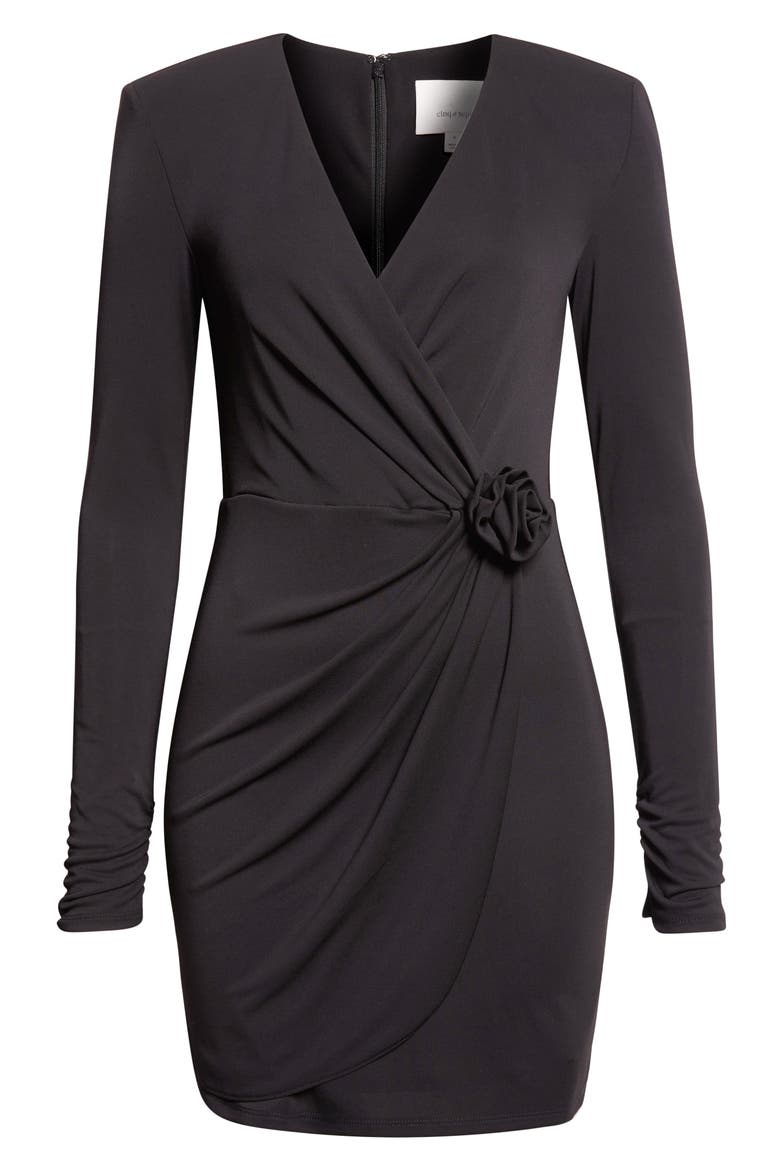Saba Wrap Front Long Sleeve Minidress, Alternate, color, BLACK