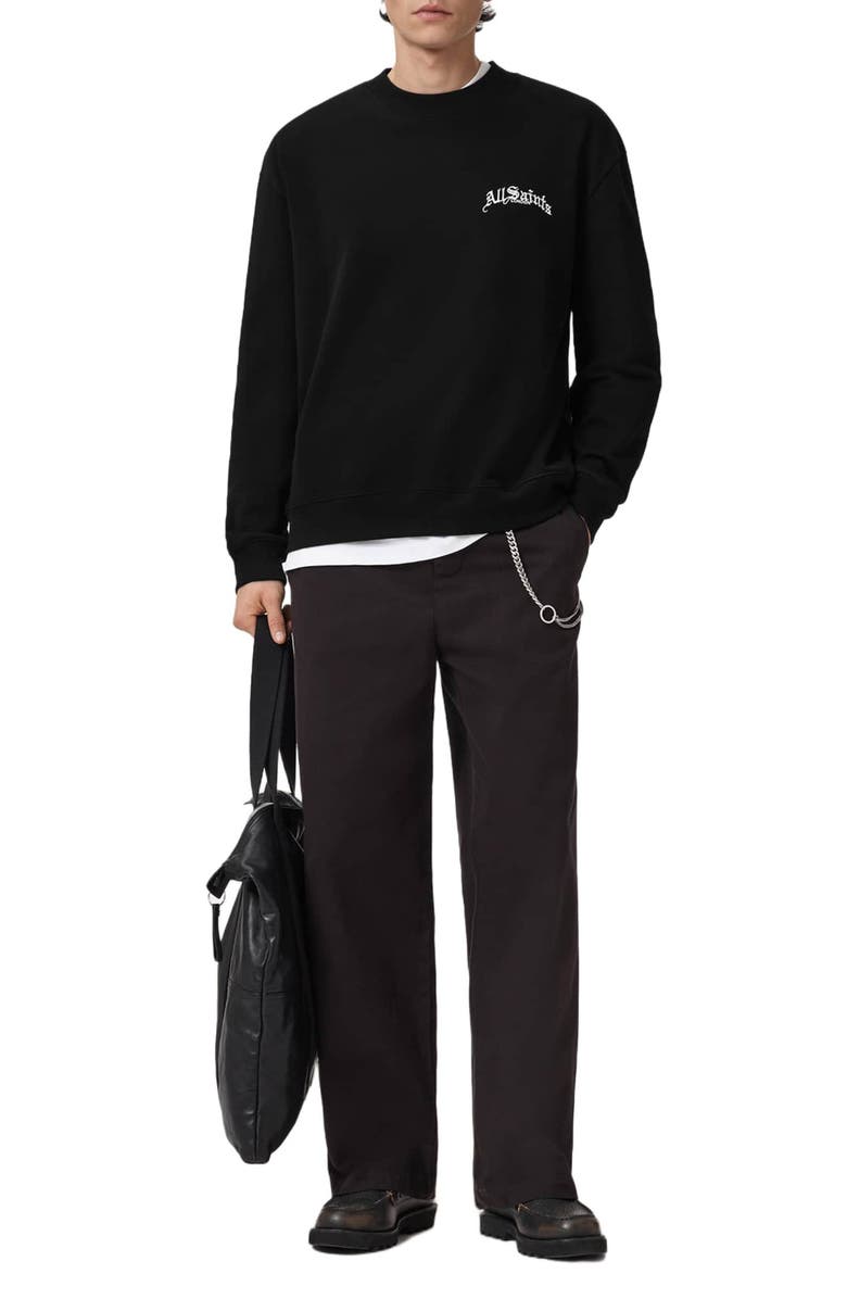 AllSaints Descent Oversize Embroidered Crewneck Sweatshirt, Alternate, color, Washed Black
