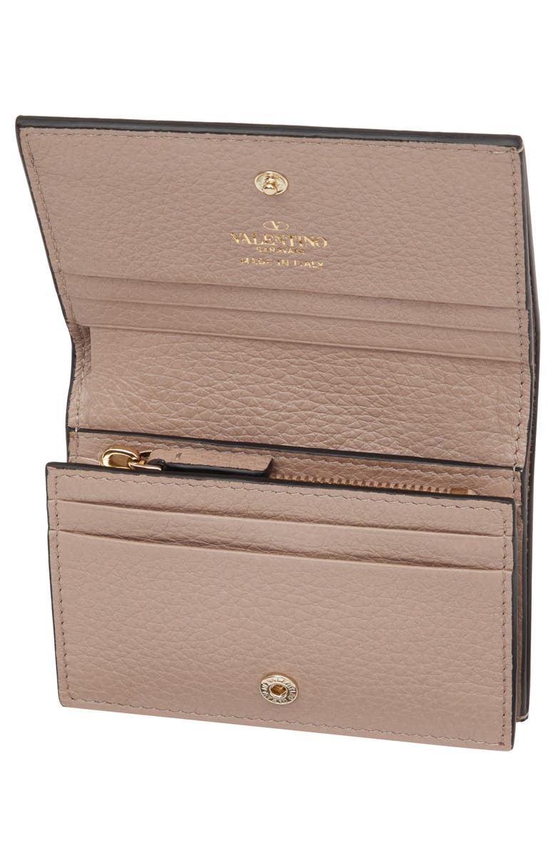 Valentino Garavani Rockstud Leather Bifold French Wallet, Alternate, color, Poudre