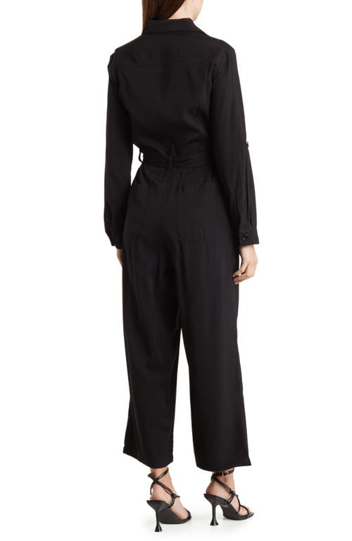 Max Studio Peach Skin Roll Sleeve Utility Jumpsuit In Black