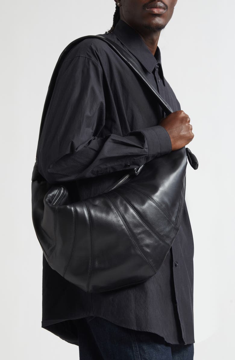 Lemaire Large Croissant Leather Bag, Alternate, color, Black