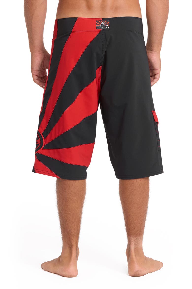 Rising Sun Pro Board Shorts, Alternate, color, BLACK/ RED