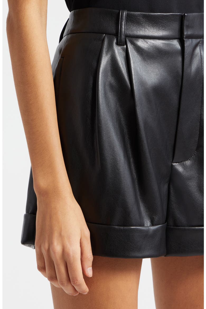 Conry Pleated Cuff Hem Faux Leather Shorts, Alternate, color, BLACK