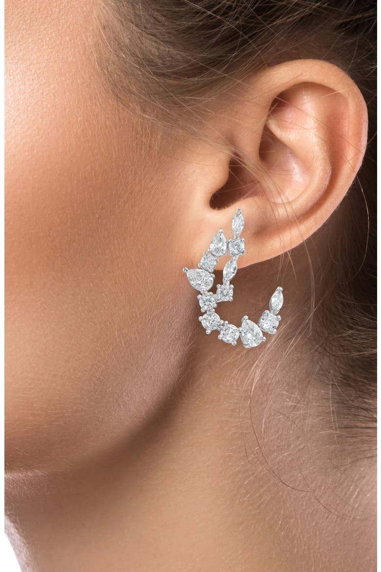Cubic Zirconia Curved Drop Earrings, Alternate, color, SILVER