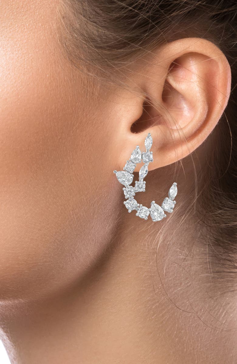 CZ by Kenneth Jay Lane Cubic Zirconia Curved Drop Earrings, Alternate, color, Silver