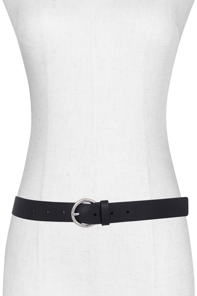 Flat Ring Leather Belt, Alternate, color, BLACK