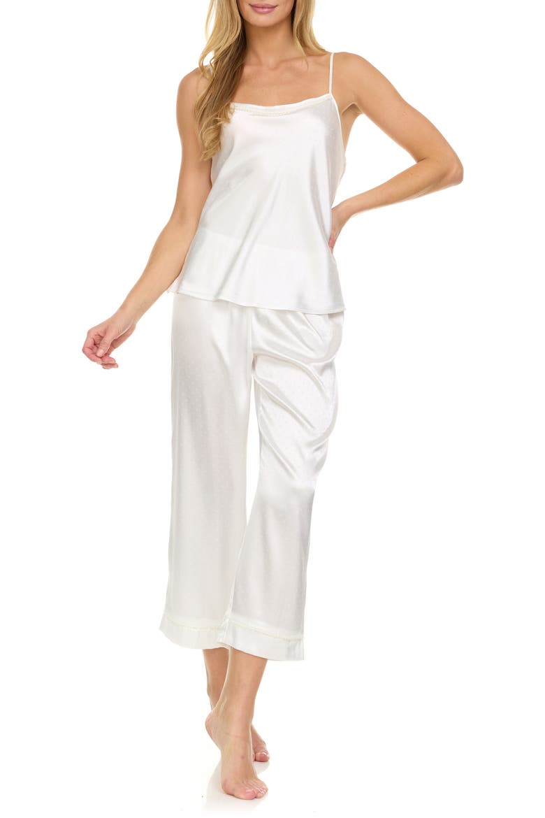Jamie Pin Dot Satin Capri Pajamas with Faux Pearl Trim, Alternate, color, IVORY