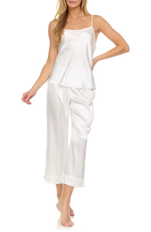 Flora Nikrooz Jamie Pin Dot Satin Capri Pajamas With Faux Pearl Trim In Ivory