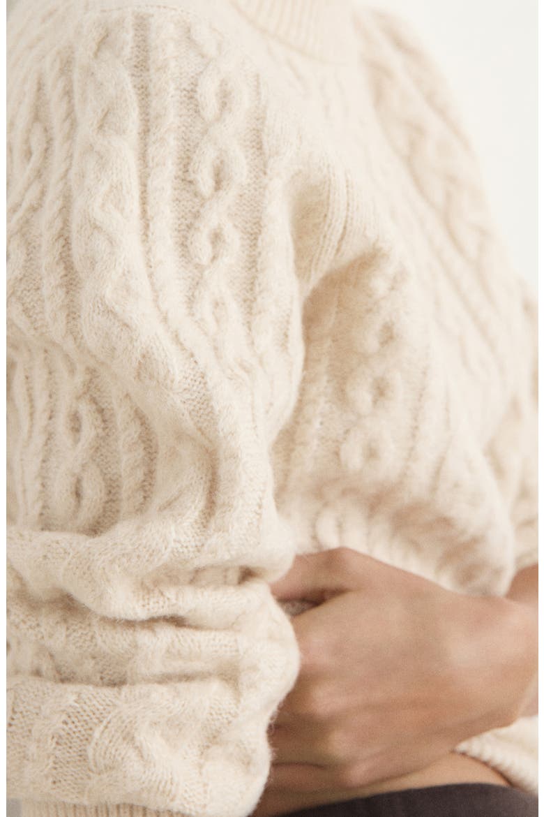 Cable Crewneck Lounge Sweater, Alternate, color, ECRU