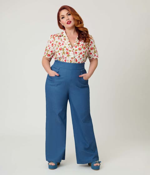 Plus Size 1940s Ginger Wide Leg Pants