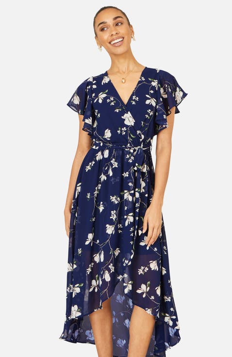 Floral Frill Hem Wrap Midi Dress