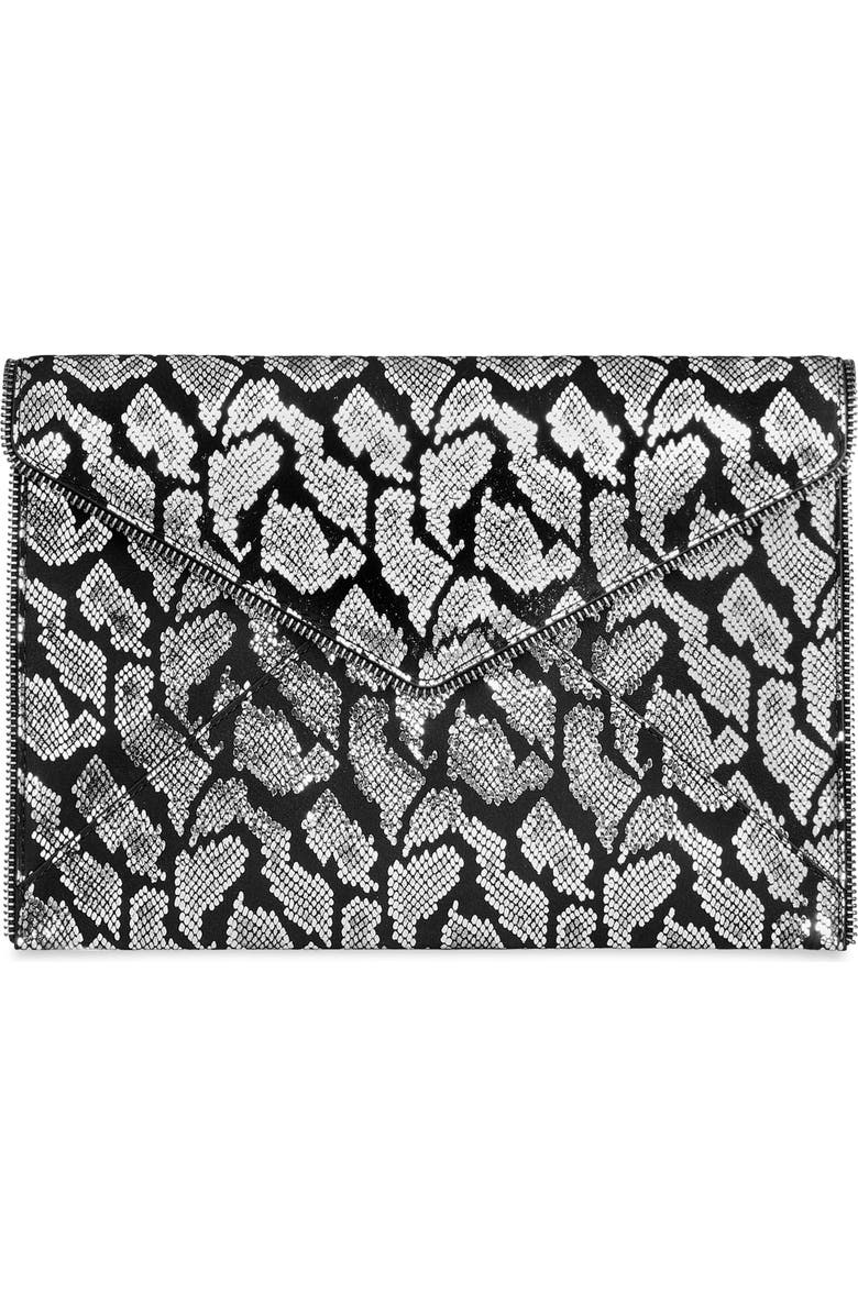 Rebecca Minkoff Leo Metallic Print Envelope Clutch, Main, color,