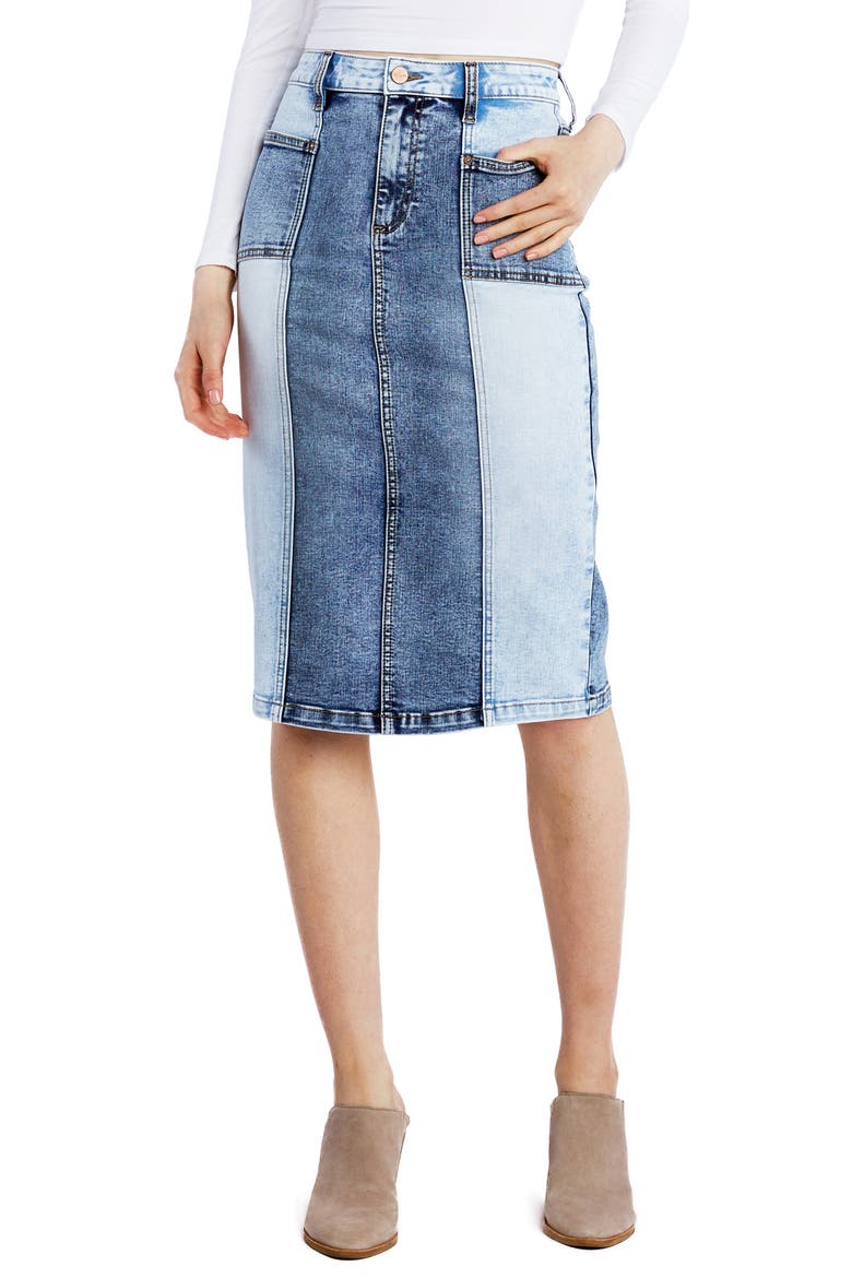 Pieced Midi Denim Skirt, Main, color, COUNTRY BLUE