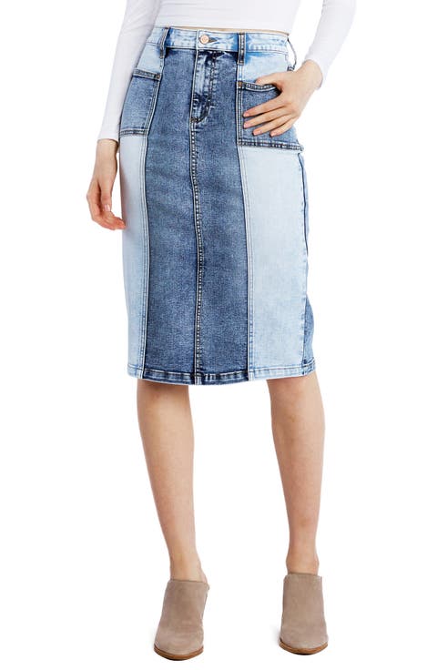 Pieced Midi Denim Skirt