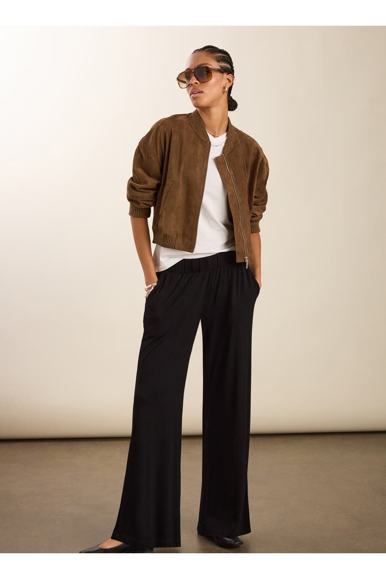 Palazzo Straight Leg Trousers, Alternate, color, Caviar Black