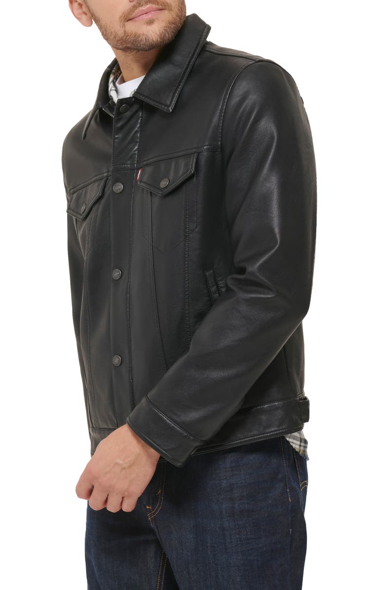 Levi's<sup>®</sup> Faux Leather Trucker Jacket, Alternate, color, Black