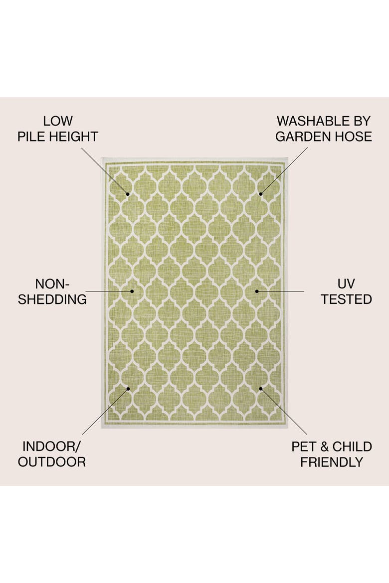 Trebol Moroccan Trellis Textured Weave Indoor/Outdoor Area Rug, Alternate, color, Green/Cream