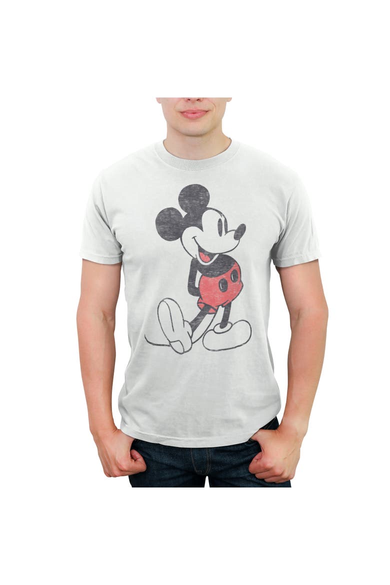 Men's Distressed Mickey Mouse Pose Short Sleeve Graphic T-Shirt, Main, color, White