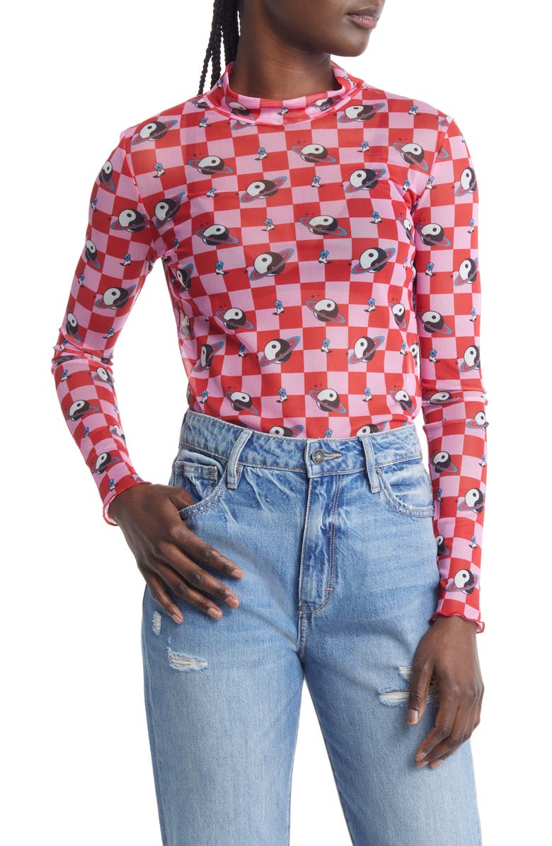 Dressed in Lala Mock Neck Mesh Top, Main, color, Cosmic Cowgirl