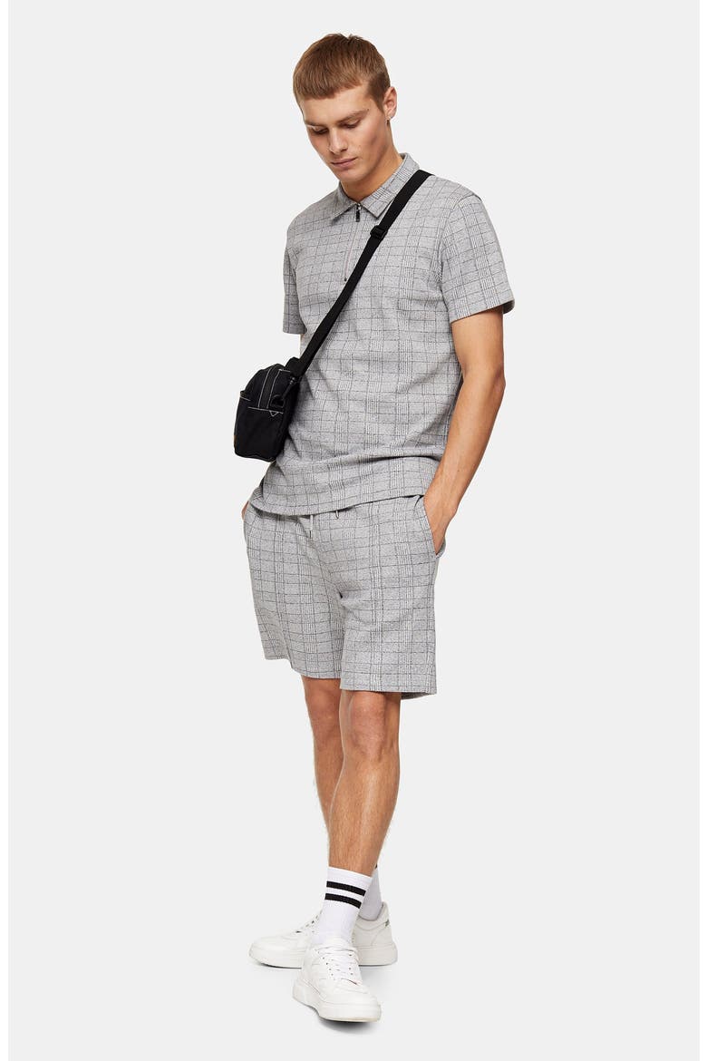 Skinny Fit Glen Plaid Drawstring Shorts, Alternate, color, GREY