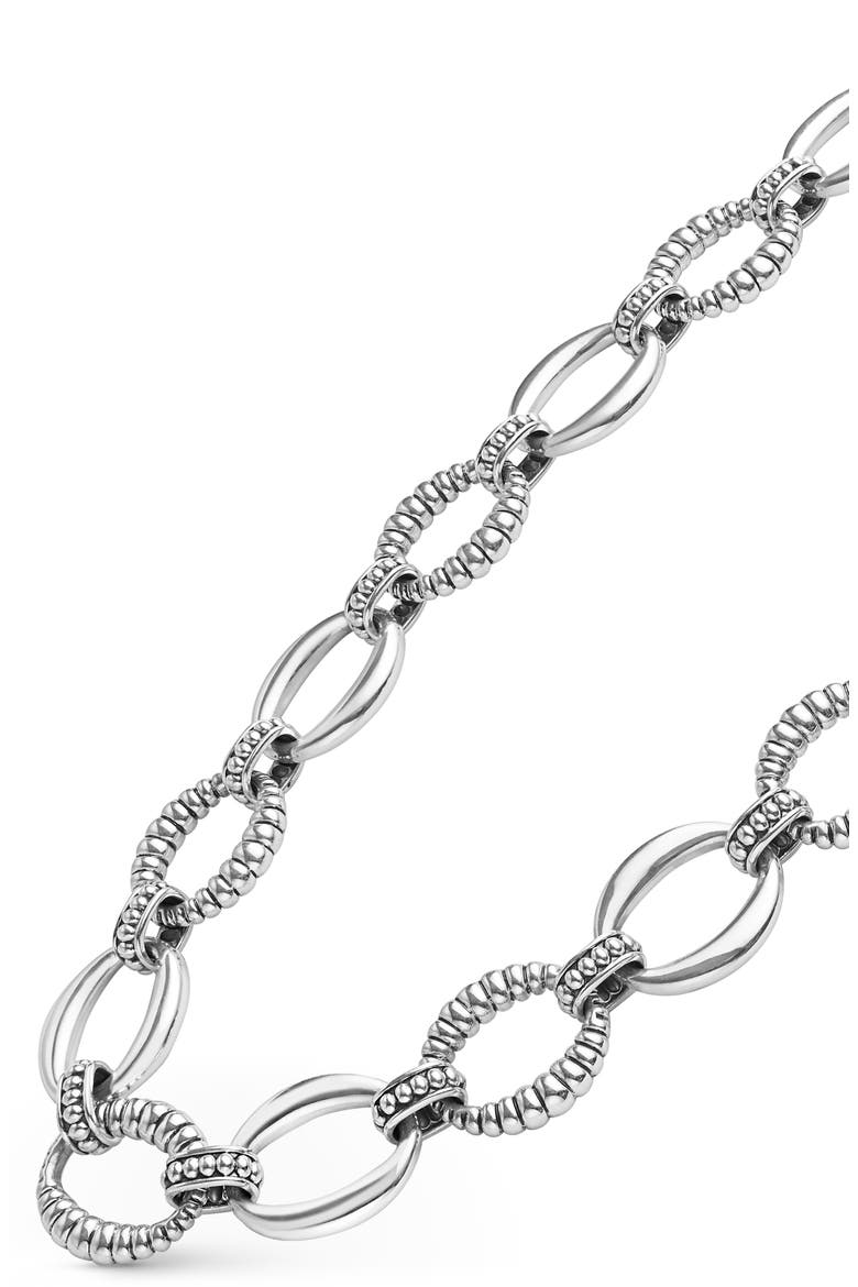 Signature Caviar Sterling Silver Oval Fluted Link Necklace, Alternate, color, SILVER