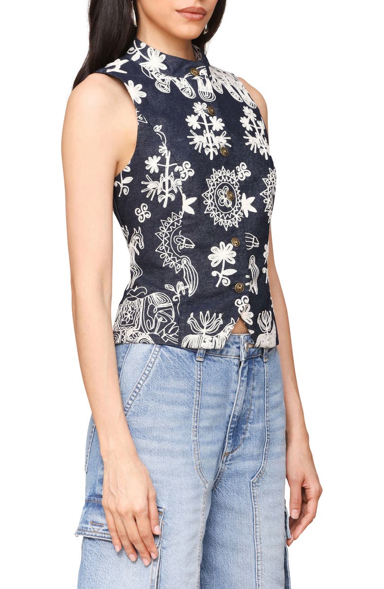 Avec Les Filles Brocade Embroidery Crop Vest, Alternate, color, Navy-White