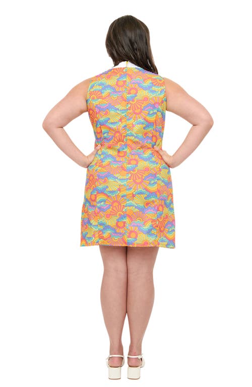 Smak Parlour Plus Size 1960s Sleeveless Mod Shift Dress In Rainbow Print