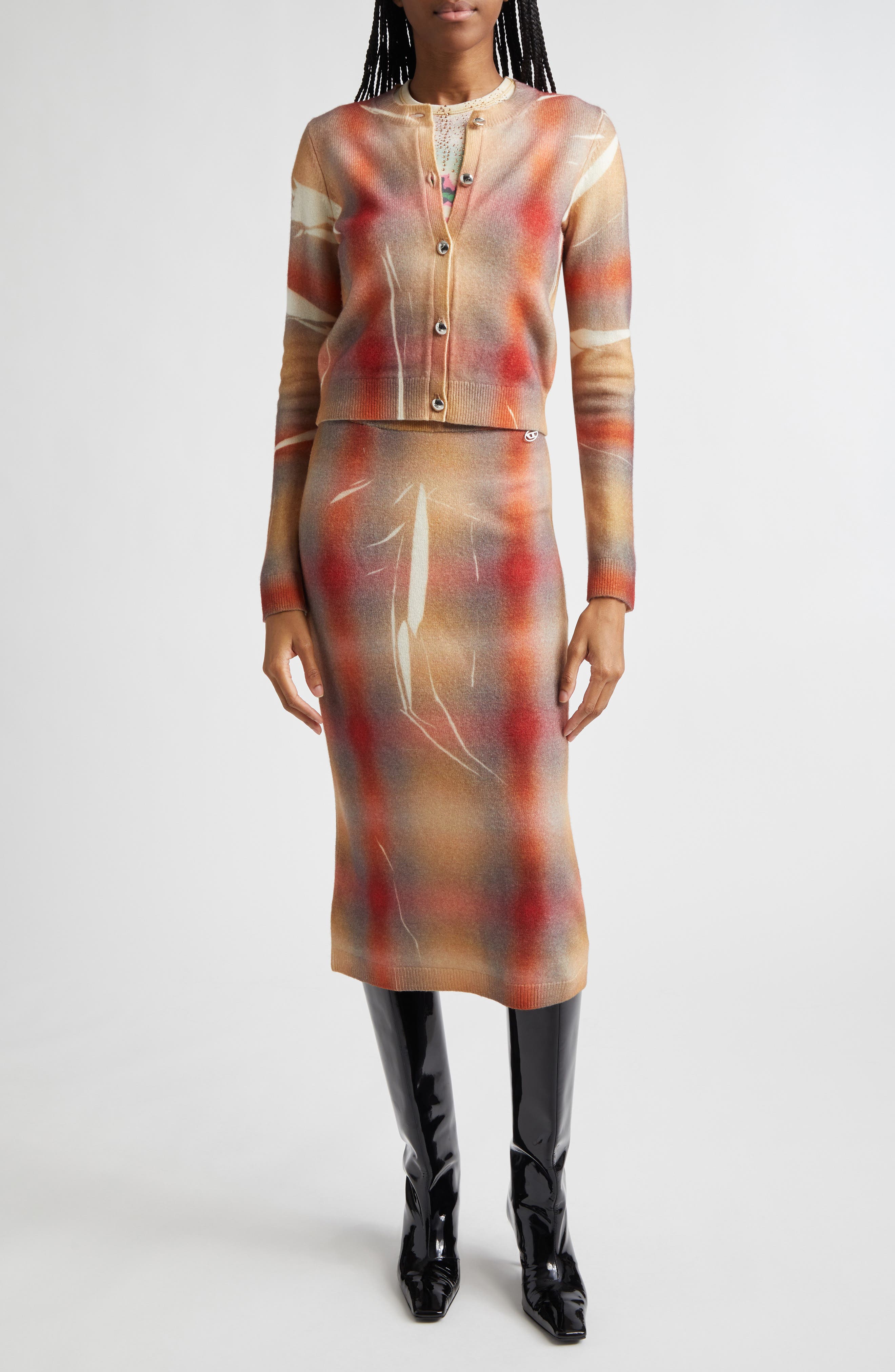 M-Chloty Distorted Check Wool Cardigan - image 2