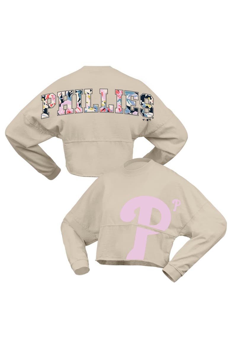 FANATICS Women's Fanatics  Cream Philadelphia Phillies Floral Preppy Cropped Long Sleeve T-Shirt, Main, color, 