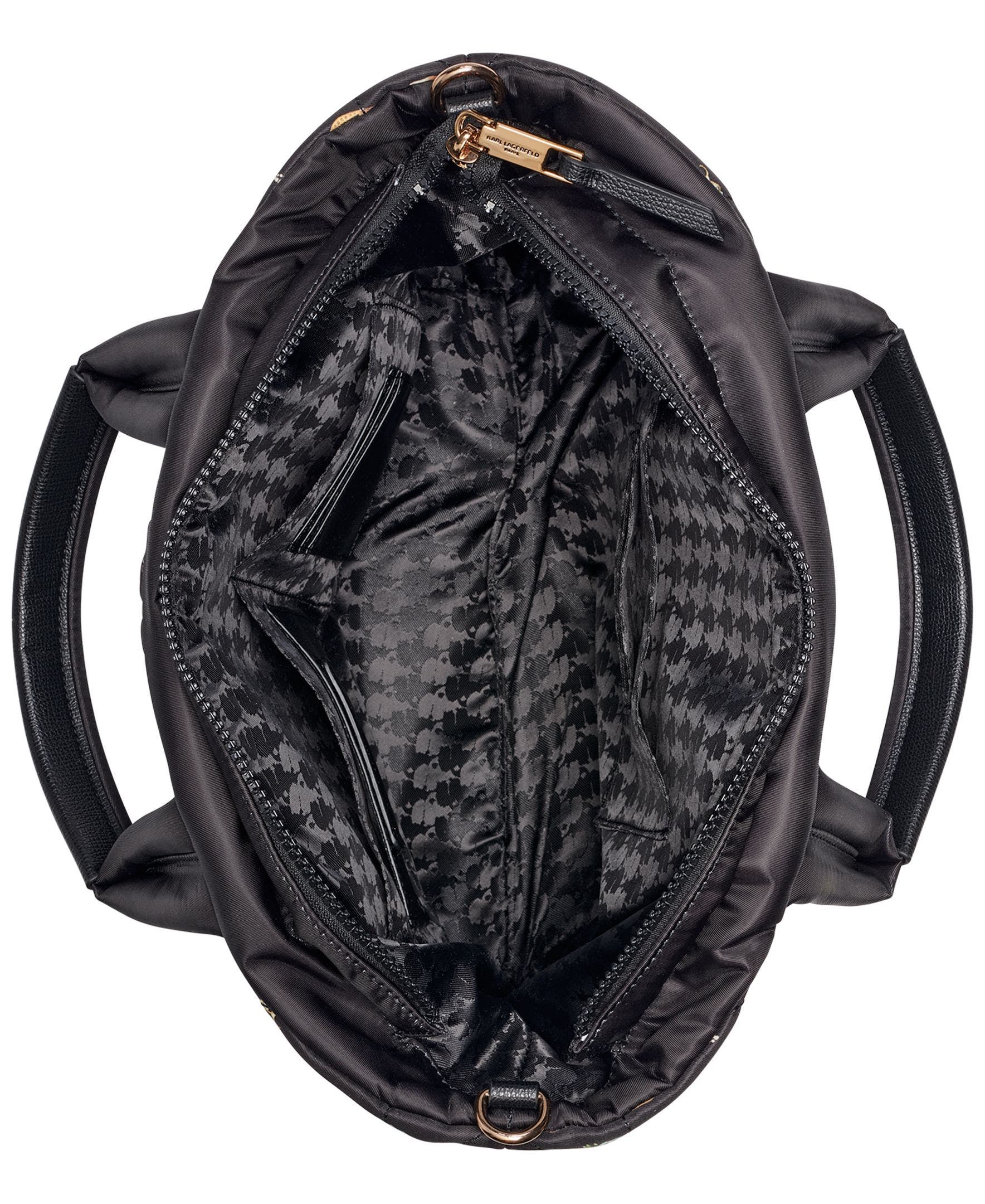 KARL LAGERFELD PARIS Voyage Nylon Tote with Bow, Alternate, color, Black Multi