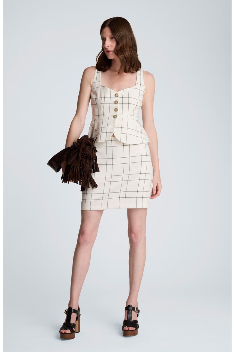 Windowpane Plaid Peplum Vest, Alternate, color, FEATHER WHITE/ BLACK