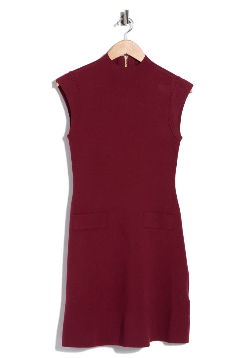 Funnel Neck A-Line Dress, Alternate, color, BURGUNDY