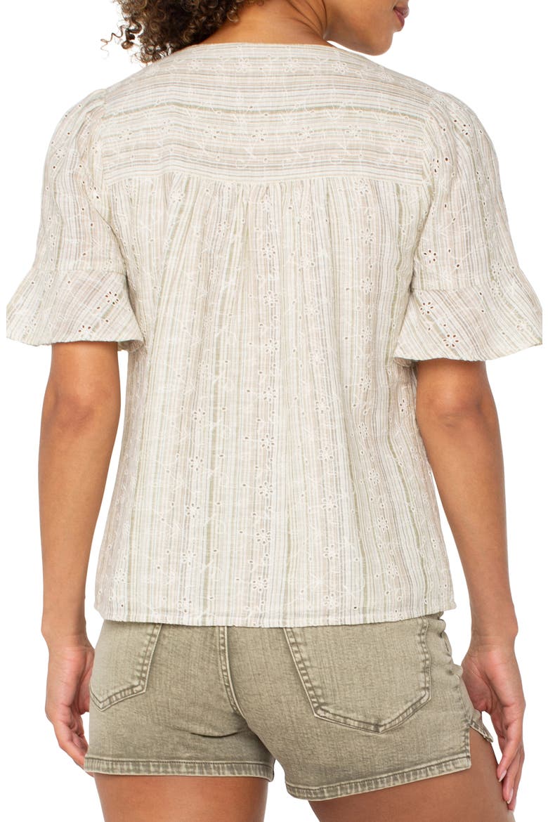 Stripe Eyelet Short Sleeve Button-Up Shirt, Alternate, color, GREEN/TAN STRIPE