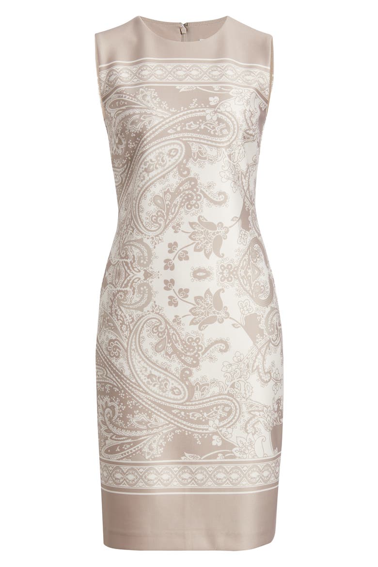 Scarf Print Sleeveless Sheath Dress, Alternate, color, LATTE MULTI