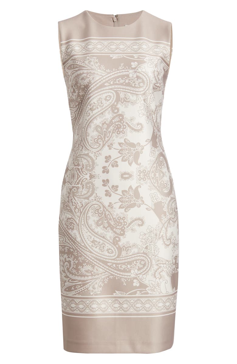 Anne Klein Scarf Print Sleeveless Sheath Dress, Alternate, color, Latte Multi