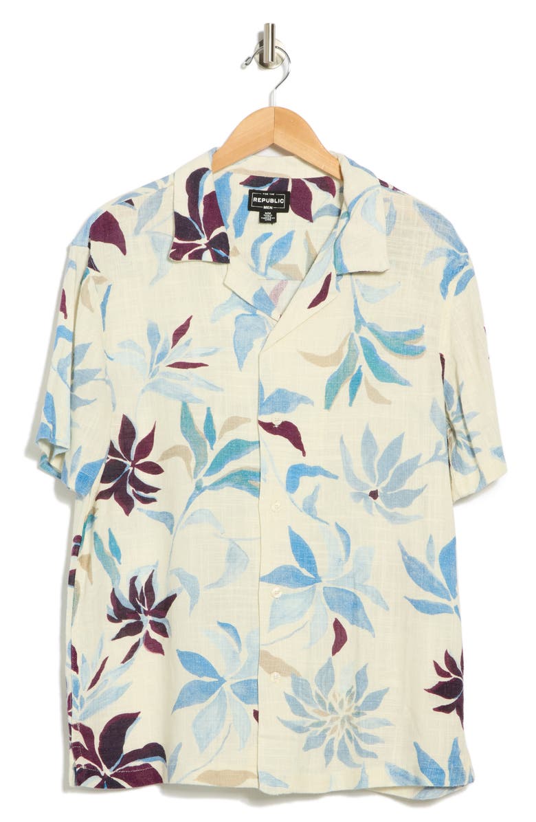 FOR THE REPUBLIC Print Camp Shirt, Alternate, color, Leafy Watercolor Print