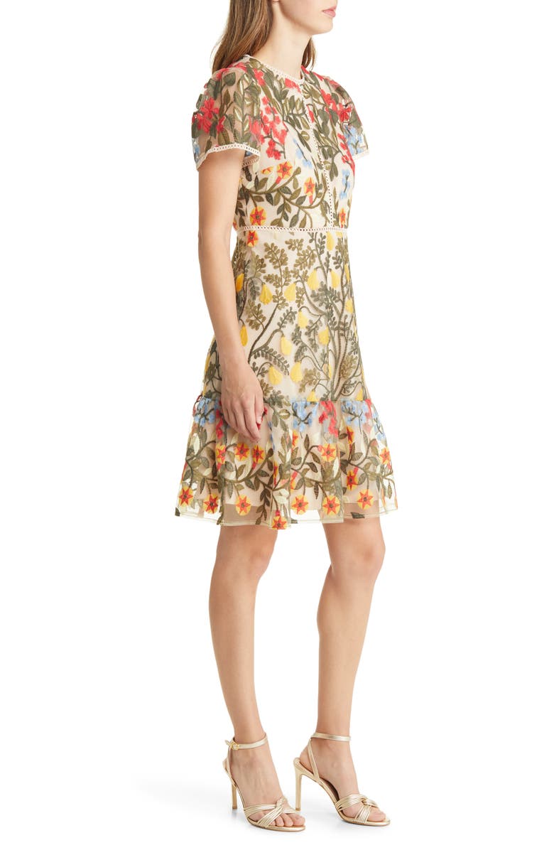 Tahari ASL Embroidered Short Sleeve Dress, Alternate, color, 