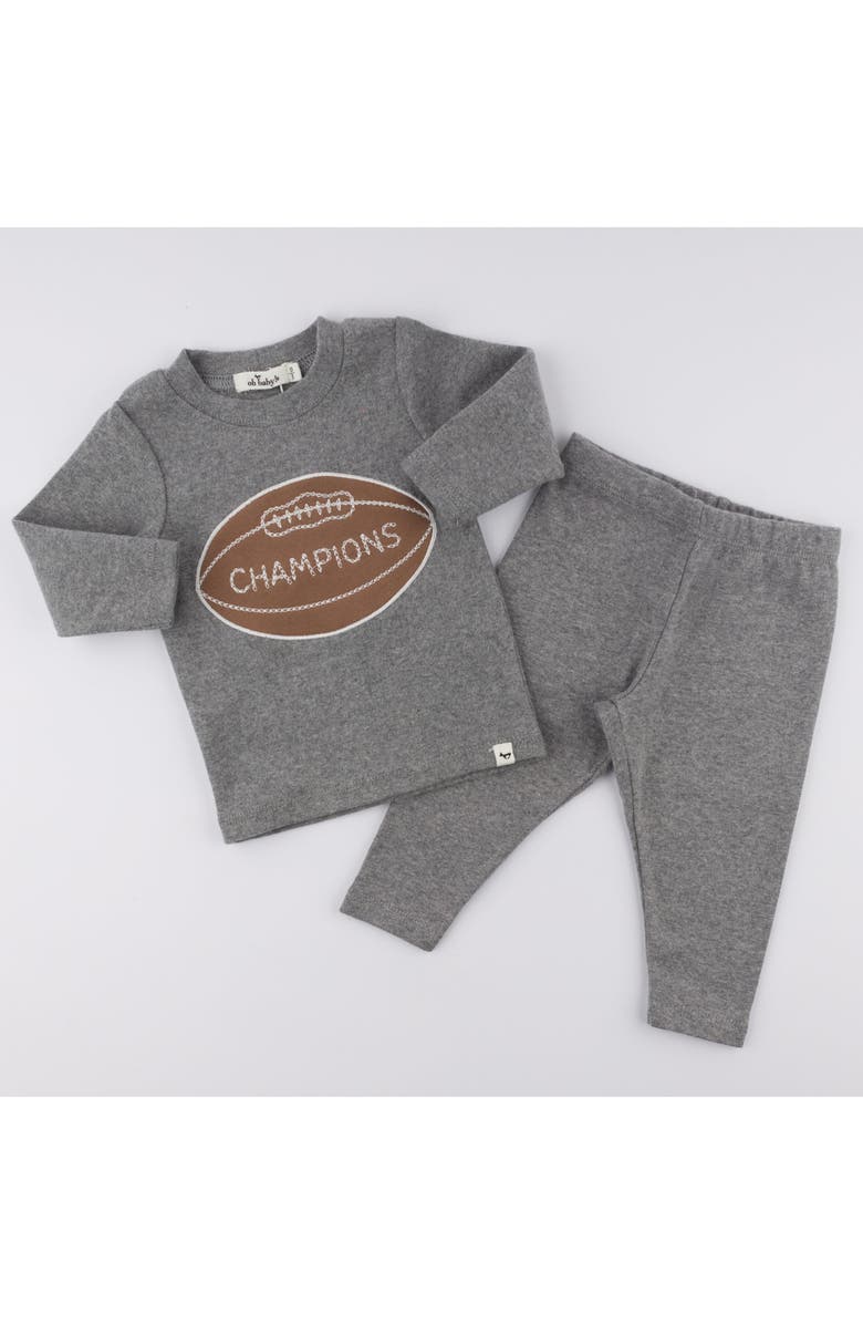 oh baby! Football Patch Long Sleeve Two Piece Set, Alternate, color, Coal