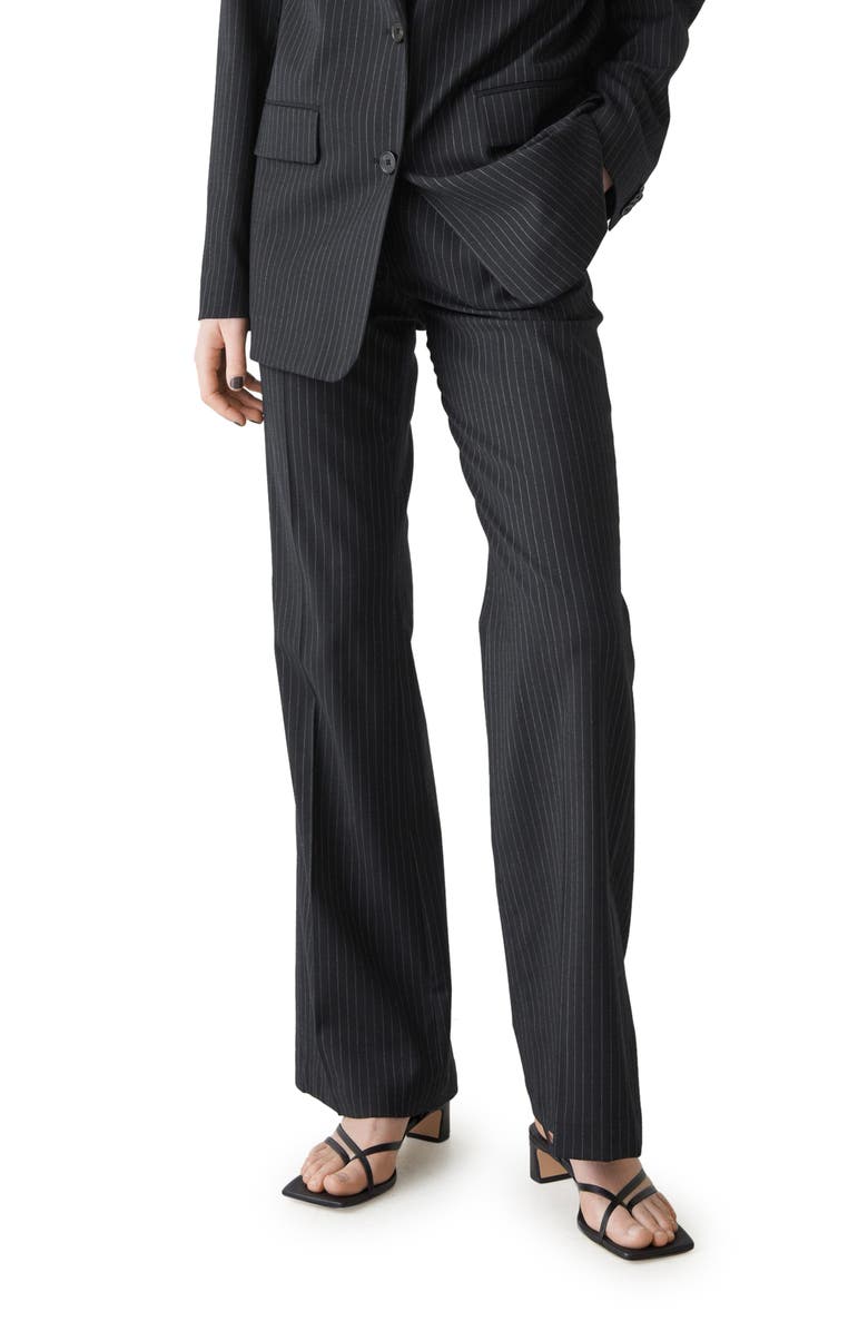 & Other Stories Pinstripe High Waist Split Hem Wool Blend Pants, Main, color,