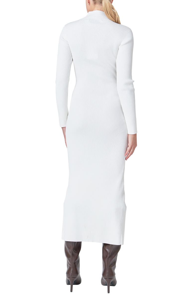Endless Rose Mock Neck Long Sleeve Rib Midi Dress, Alternate, color, White