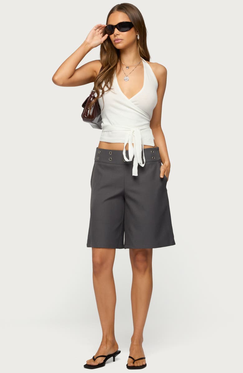 EDIKTED Renee Halter Faux Wrap Crop Top, Alternate, color,