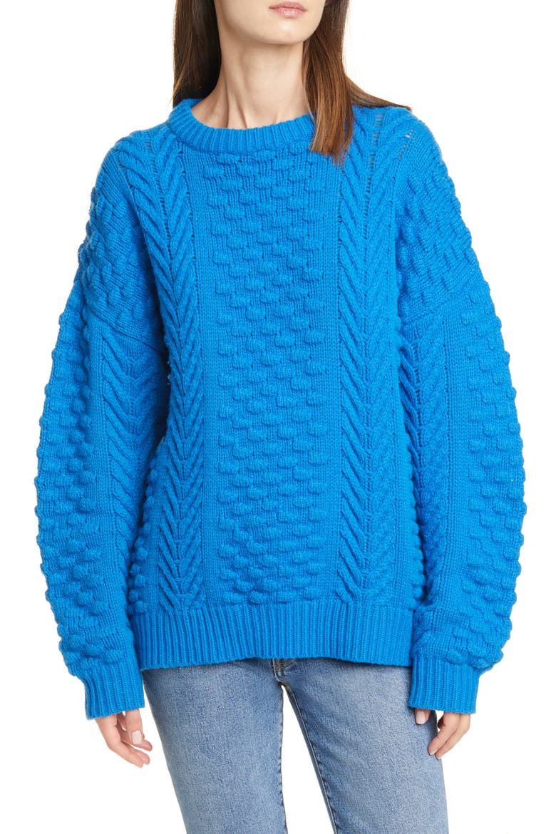 Tory Sport Oversize Merino Wool Blend Sweater, Main, color, GALLERIA BLUE