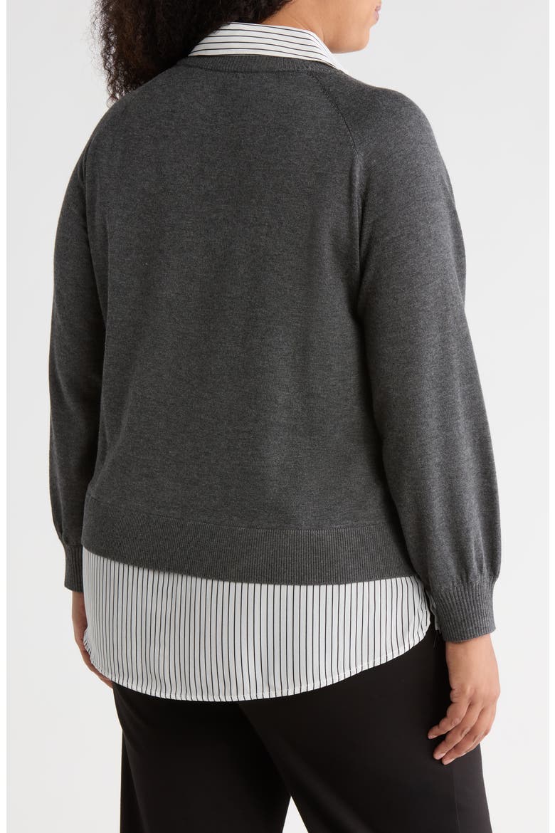 V-Neck Twofer Sweater, Alternate, color, H. GRAPHITE W/ IV/ BL MINI ST