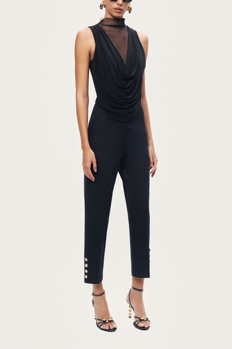 Draped Mesh-Panel Bodysuit, Alternate, color, Black