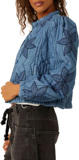 New FREE PEOPLE Size M hot Blue HAPPY DAY DREAMER Oversized Comfort Quilted JACKET