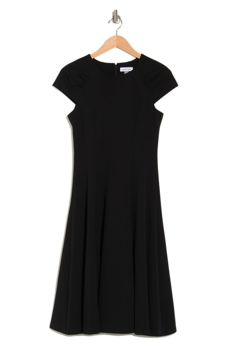 Calvin Klein Rouche Cap Sleeve Midi Dress, Alternate, color, 