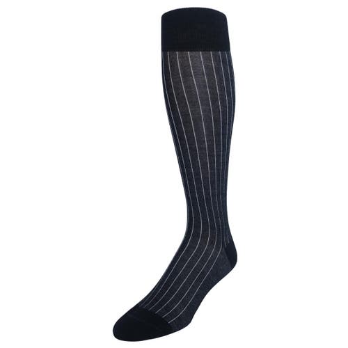 Trafalgar Valentino Vertical Stripe Over The Calf Mercerized Cotton Sock In Black With Ash Stripes