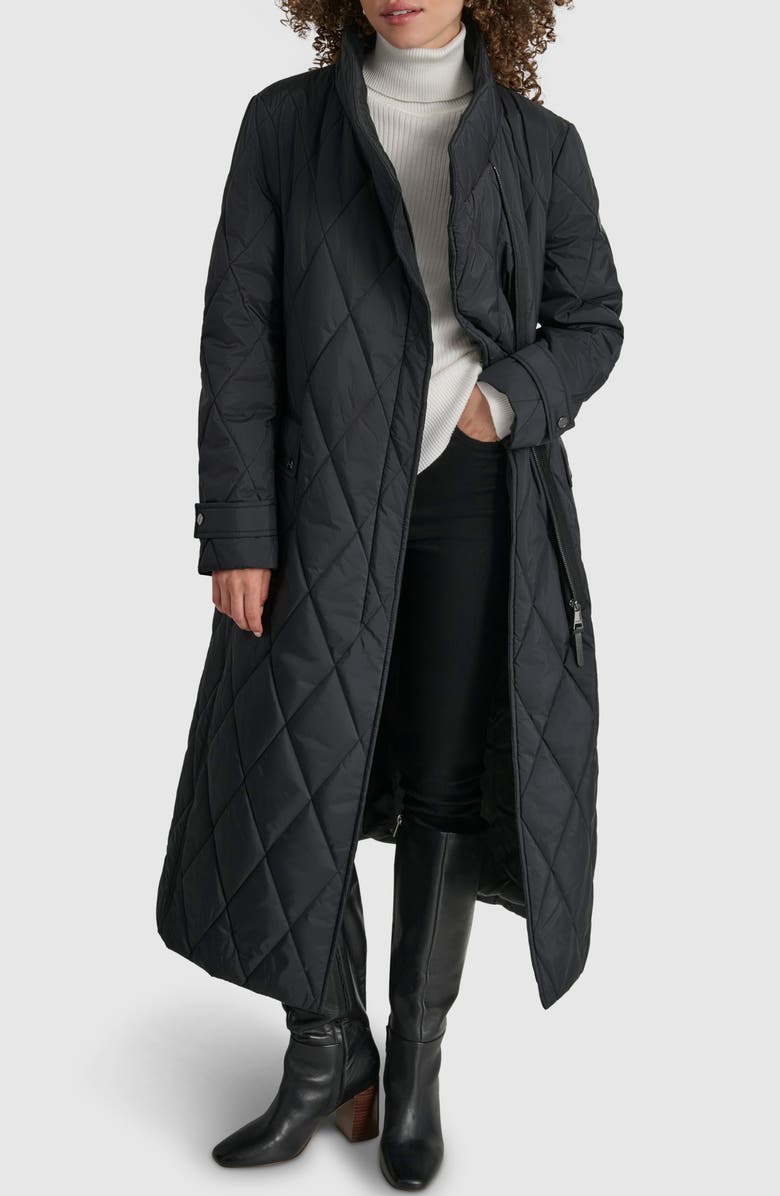DKNY Diamond Quilted Belted Coat, Main, color, 